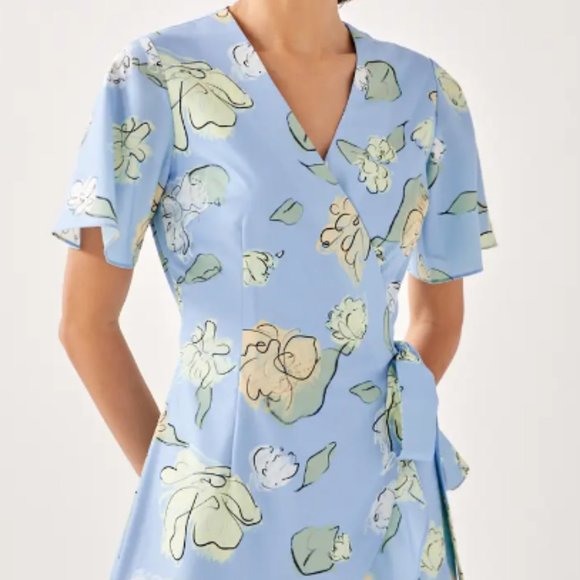 Front Wrap Dress in Unfolding Blooms - Love Bonito Small - Picture 2 of 8